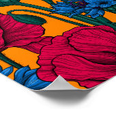 オレンジに赤いケシと青いトウモロコシの花 ポスター (角)