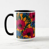オレンジに赤いケシと青いトウモロコシの花 マグカップ (左)