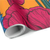 オレンジに赤いケシと青いトウモロコシの花 ラッピングペーパー (ロールコーナー)