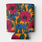 オレンジに赤いケシと青いトウモロコシの花 缶クーラー (裏面)