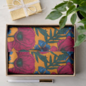 オレンジに赤いケシと青いトウモロコシの花 薄葉紙 (ギフト)