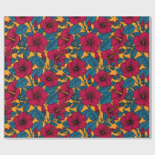 オレンジに赤いハイビスカス ラッピングペーパー (フラット)