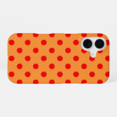 オレンジに赤の水玉模様デザイン iPhone 16ケース (裏面横)