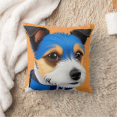オレンジに青い襟をつけた可愛い犬 クッション (ブランケット)