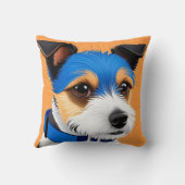 オレンジに青い襟をつけた可愛い犬 クッション (裏面)