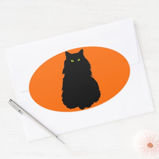 オレンジに黒いシルエットで座る 楕円形シール (封筒)