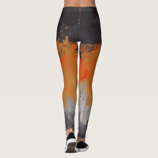 オレンジに黒い灰色の抽象芸術の絵を描くこと レギンス (裏面)