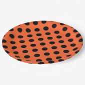 オレンジに黒の水玉模様 ペーパープレート (アングル)