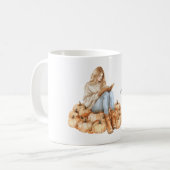 オレンジのかぼちゃと本を持つ女の子 コーヒーマグカップ (正面左)