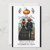 オレンジのかぼちゃのハロウィン+秋の写真+結婚式の延期案内 招待状 (正面)