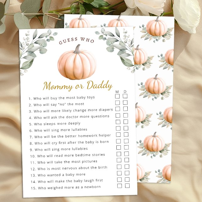 オレンジのかぼちゃ 秋のベビーシャワー お母さん or お父さん (Mommy or Daddy Baby Shower Activity)