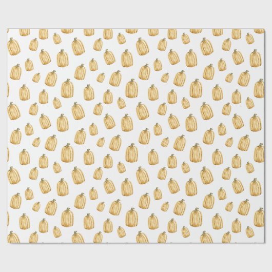 オレンジのかぼちゃ 秋の水彩画 ふるさと風 ラッピングペーパー (シーム)