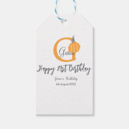 オレンジのかぼちゃ 秋 誕生日 21歳 グレー パステル オータム ギフトタグ