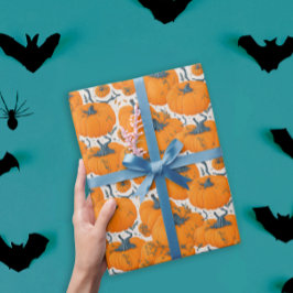 オレンジのかわいいカボチャのハロウィンパターン ラッピングペーパー