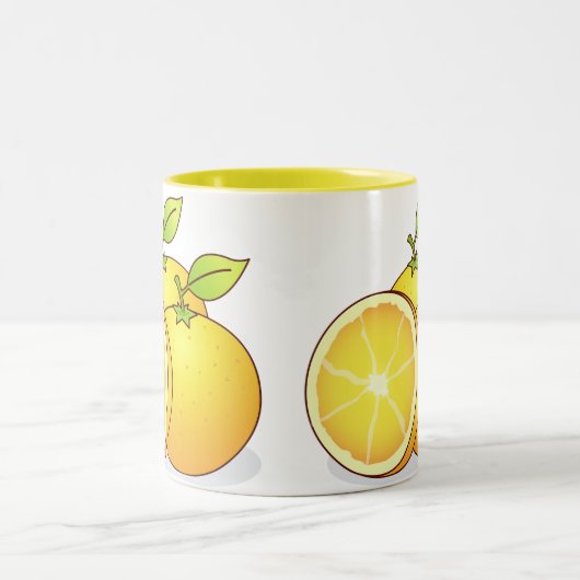 オレンジのかわいい果物 ツートーンマグカップ (中央)