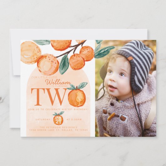 オレンジのかわいこちゃんターニング22歳の誕生日パーティー写真 招待状 (正面)