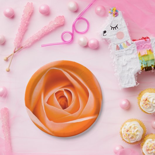 オレンジのばら色の花の紙皿 ペーパープレート (パーティー)