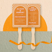 オレンジのアーチと太陽光線のグルービーウェディングプログラム ハンドファン