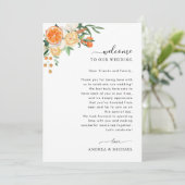 オレンジのウェディングウェルカムレターとスケジュールカード 招待状 (スタンド正面)