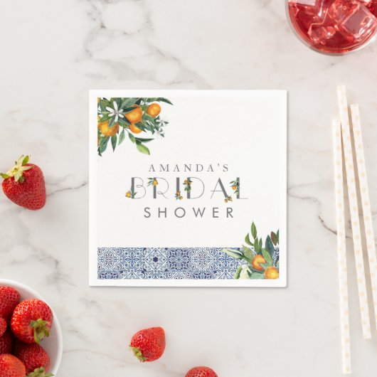 オレンジのウェディングシャワーのカスタムナプキン スタンダードカクテルナプキン (インサイチュ)