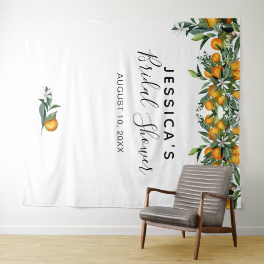 オレンジのウェディングシャワーの背景パネルと写真撮影ブース タペストリー (インサイチュ(横))