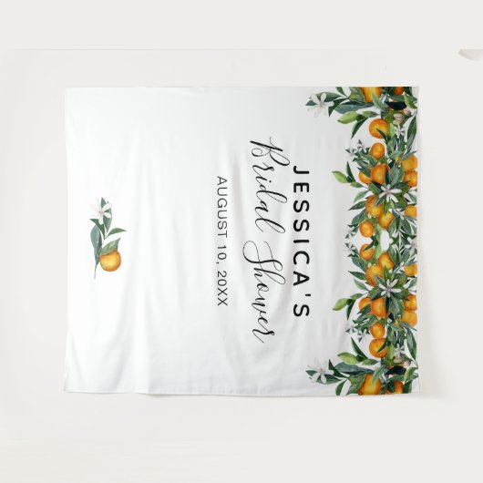 オレンジのウェディングシャワーの背景パネルと写真撮影ブース タペストリー (正面(横))