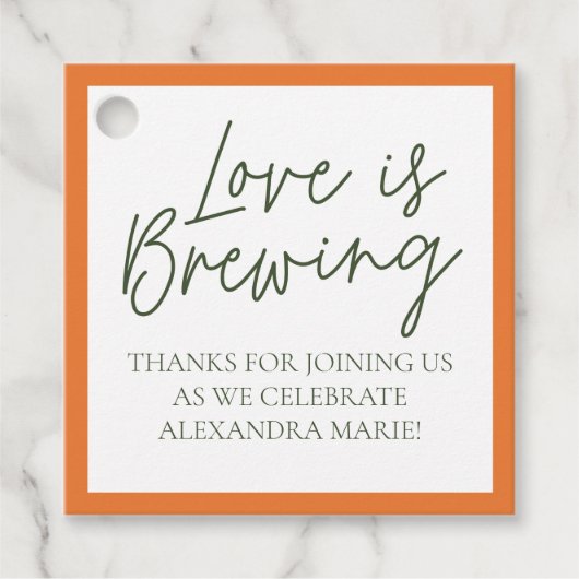 オレンジのウェディングシャワーギフトタグ フェイバータグ (正面)