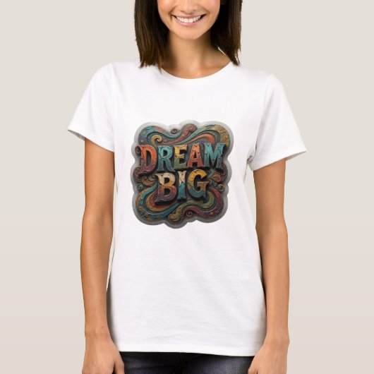 オレンジのエッジーなDREAM BIG引用Tシャツ Tシャツ (正面)