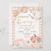 オレンジのカボチャベビーが赤ちゃんシャワー茶を醸造している 招待状 (正面)