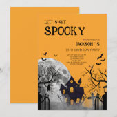 オレンジのキッズ向け Let's Get Spooky 13歳の誕生日パーティー 招待状 (正面/裏面)