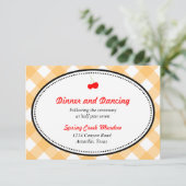 オレンジのギンガムカントリー風の素朴な披露宴用封入カード 招待状 (スタンド正面)