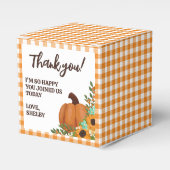 オレンジのギンガム模様の かぼちゃとひまわり 感謝 フェイバーボックス (正面サイド)