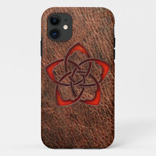 オレンジのケルト結び目模様の花の本革 Case-Mate iPhoneケース (裏面)