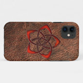 オレンジのケルト結び目模様の花の本革 Case-Mate iPhoneケース (裏面(横))
