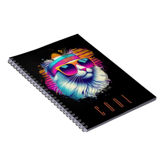 オレンジのサングラスをかけたレトロな白猫 ノートブック (右側)