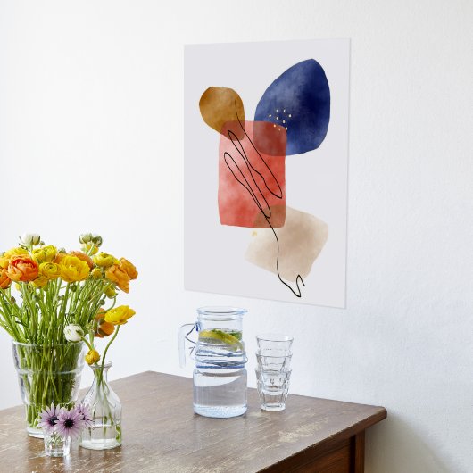 オレンジのシェイプ手描き水彩抽象芸術アート1 箔ポスター (レイダウン (キッチン))