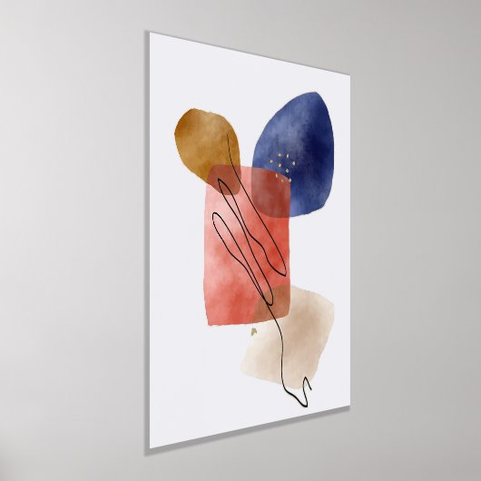 オレンジのシェイプ手描き水彩抽象芸術アート1 箔ポスター (レイダウン)