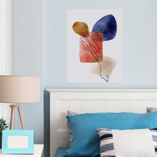 オレンジのシェイプ手描き水彩抽象芸術アート1 箔ポスター (インサイチュ (寝室))