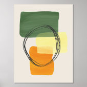 オレンジのシェイプ手描き水彩画モダン画2 箔ポスター (正面)