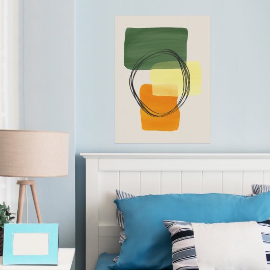 オレンジのシェイプ手描き水彩画モダン画2 箔ポスター (インサイチュ (寝室))