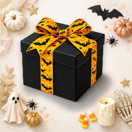 オレンジのシェブロンハロウィン柄 サテンリボン