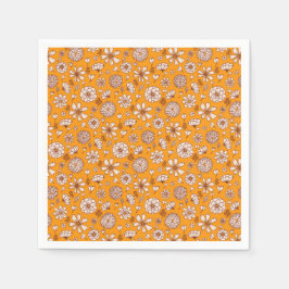 オレンジのシームレスな花柄 スタンダードカクテルナプキン