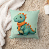オレンジのスカーフを巻いたかわいい恐竜 クッション (ブランケット)