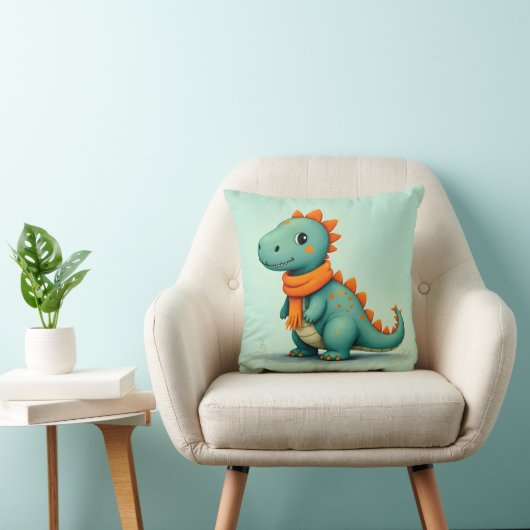 オレンジのスカーフを巻いたかわいい恐竜 クッション (椅子)