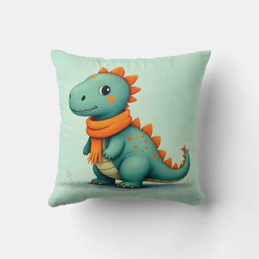 オレンジのスカーフを巻いたかわいい恐竜 クッション (裏面)