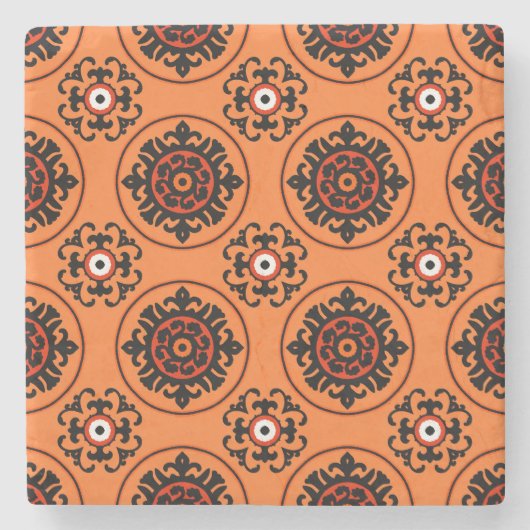 オレンジのスザニ模様 ストーンコースター (正面)