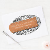 オレンジのステッチDamask結婚式の大人気ステッカー 楕円形シール (封筒)