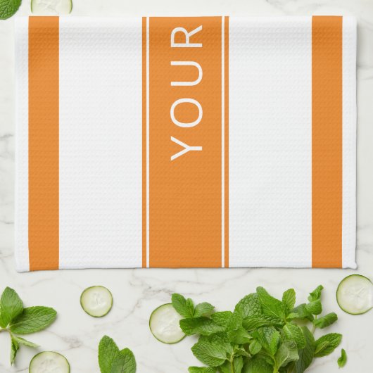 オレンジのストライプとあなたの名前のキッチンタオル キッチンタオル (折り畳み)