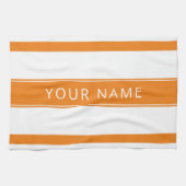 オレンジのストライプとあなたの名前のキッチンタオル キッチンタオル (横)