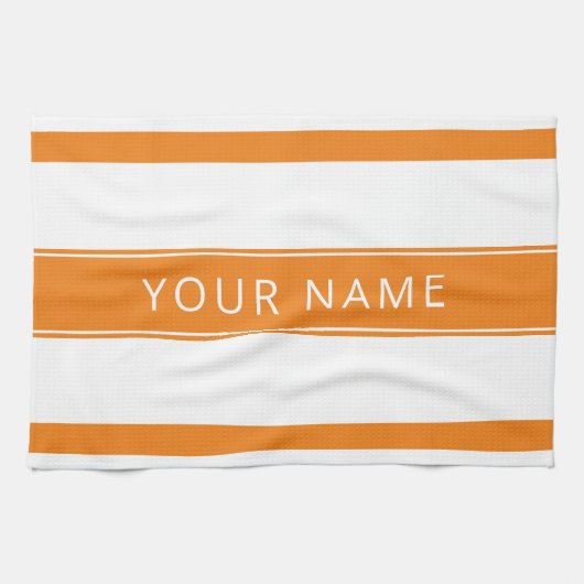オレンジのストライプとあなたの名前のキッチンタオル キッチンタオル (横)